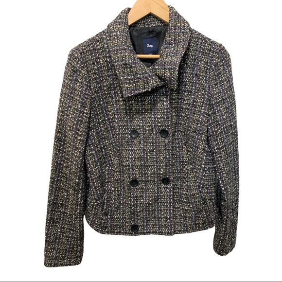 GAP MULTI-COLORED TWEED WOOL BLEND LS FULL BUTTON FRONT BLAZER JACKET SIZE SMALL - Picture 3 of 16